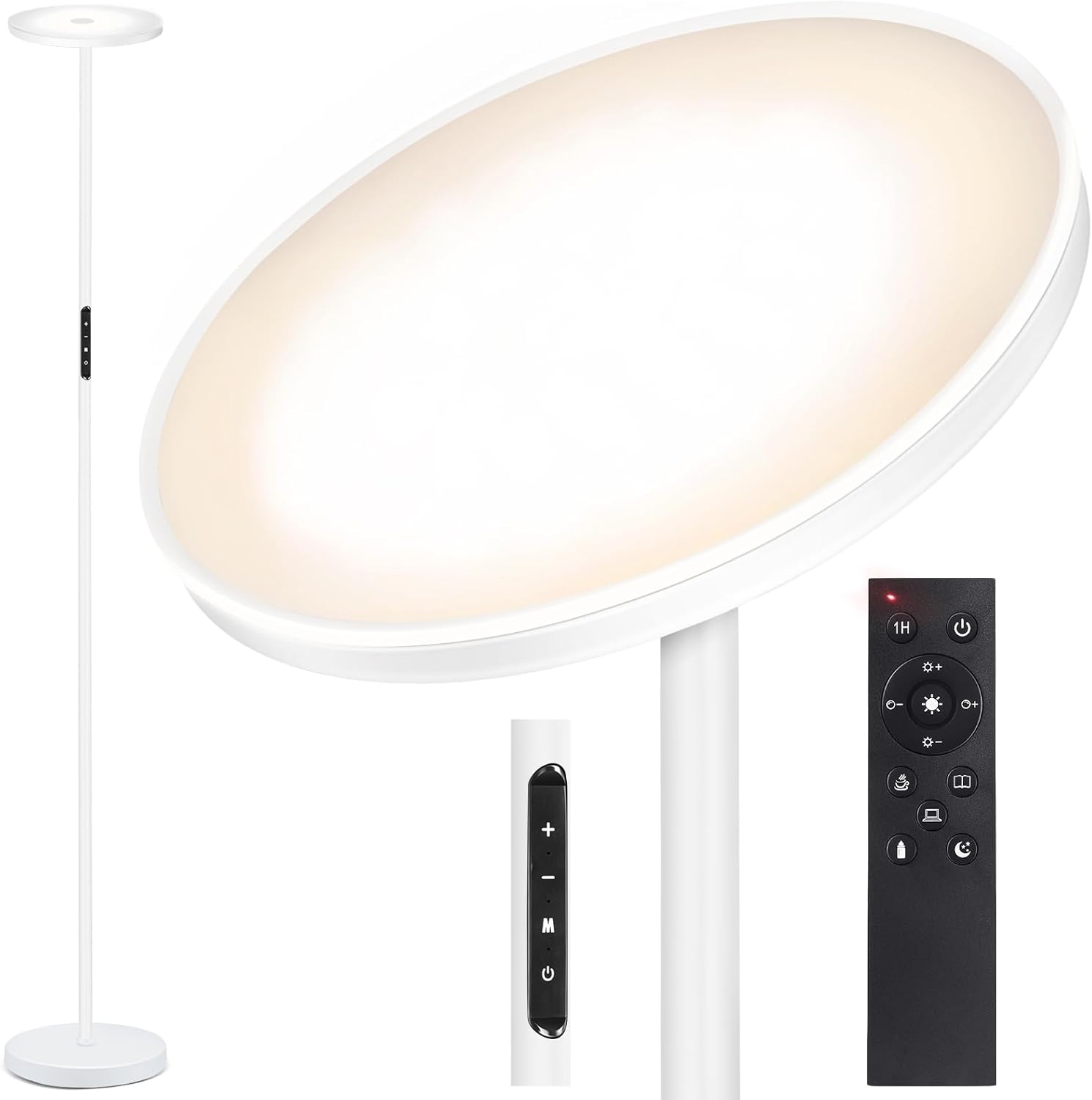 OUTON Floor Lamp, 30W/3000LM LED Modern Torchiere Sky Lamp, Bright Dimmable Standing Tall Lamp with 4 Color Temperatures, Remote Touch Control, 1 Hour Timer for Living Room Bedroom Office, White