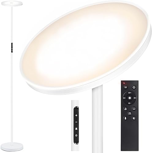 OUTON Lámpara de pie LED tipo antorchiere, súper brillante, regulable, con control táctil remoto, 4 temperaturas de color, temporizador de 1 hora