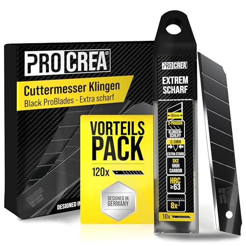 PROCREA® -NEU- 120x Cuttermesser Klingen 'Black ProBlades' [Hohe Standzeit & Ultrascharf] 18mm...