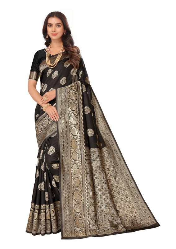 leeza store Women's Kanjivaram Soft Silk Banarasi Rich Pallu Sarees With Blouse Piece