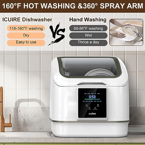 Image of ICUIRE Portable Dishwasher Countertop, No Hookup Needed, 7 Programs, PTC Air-Dry, Anti-Leakage, Fruit & Vegetable Soaking, Mini Dishwasher for Apartments, Dorms and RVs