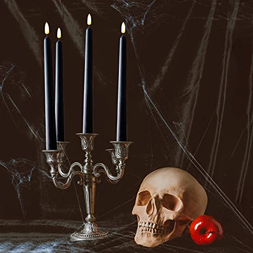 Image of NONNO & ZGF 4 Pack Black 11'' LED Wax Covered Taper Candles, Use 2-AA Battery(not Included Runs 200 Hours,Remote Control, Flameless Battery Operated Decor Candle, Warm White LED
