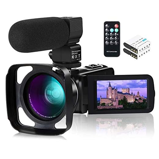 Camcorder Video Camera,1080P 30FPS IR Night Vision YouTube Vlog Camera 16X Digital Zoom Touch Screen Video Recorder with Microphone,Wide Angle Lens,Remote Control,2 Batteries and Lens Hood