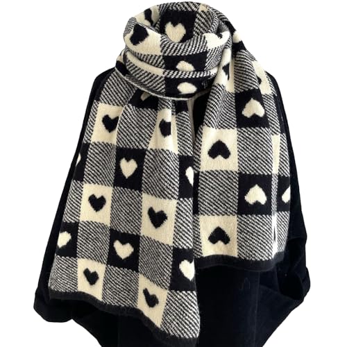 CORIRESHA Women's Holiday Gift Winter Warm Cute Heart Checkered Print Scarf Shawl