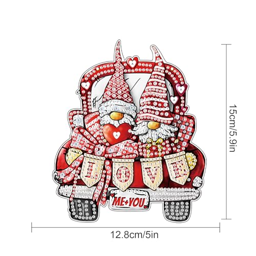 Image of AiYuanzsh DIY Diamond Art Hanging Pendant, Love Gnome 5D Special Shape Crystal Diamond Painting Window Suncatcher Car Ornament, Valentine's Day Home Wall Decoration Gift