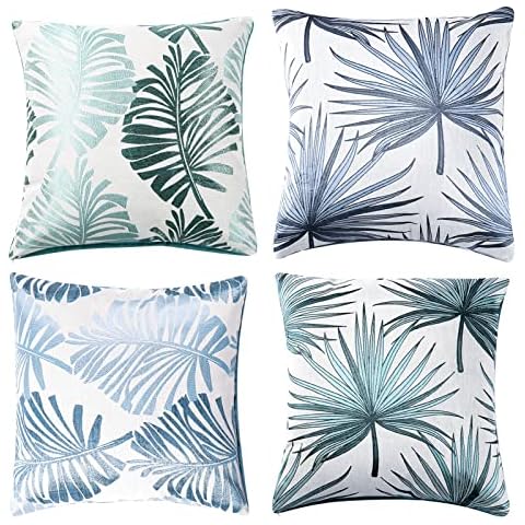 Follome Funda de cojín de 45 cm (4 unidades, diseño de plantas tropicales) Cover