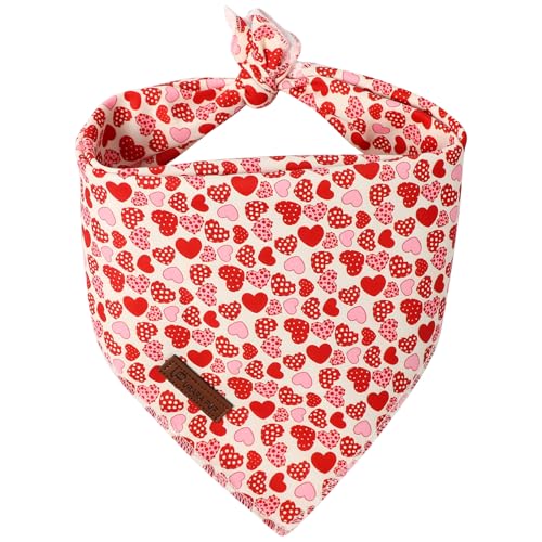 Image of Valentine's Dog Bandana, UP URARA PUP Valentine Triangle Bid Scarf for Girl Boy Small Medium Dogs or Cats, Adorable Puppy Wedding & Valentine's Bandana, Cute Soft Cotton Pet Kerchief, L