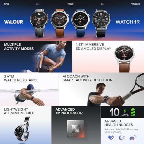 Image of Boat Valour Watch 1 R, AI Smart Habit Builder, 1.43 inch 3D Immersive AMOLED Display, 1000 nits, Light-Weight Aluminium Build 3 ATM, 10 Days Battery Life, Smart Watches for Man (Obsidian Black)