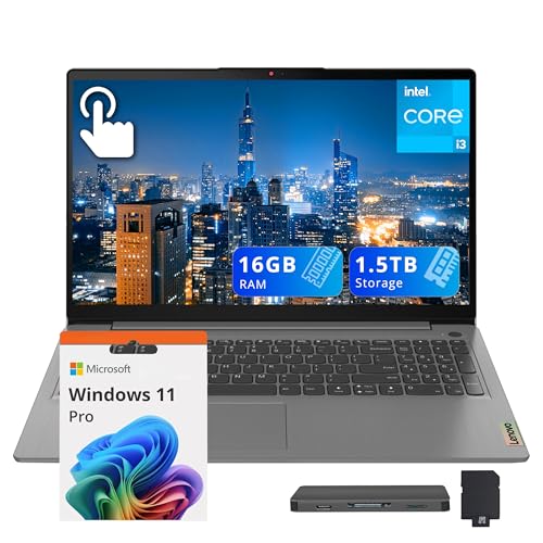 Image of Lenovo Ideapad 3 15.6 inch FHD IPS Anti-Glare Touch Laptop, Intel Core i3-1115G4, 16GB DDR4, 1.5TB Storage (512GB SSD+1TB Docking Station), 720p HD Camera with Privacy Shutter, WiFi 6, Win 11 Pro, Grey