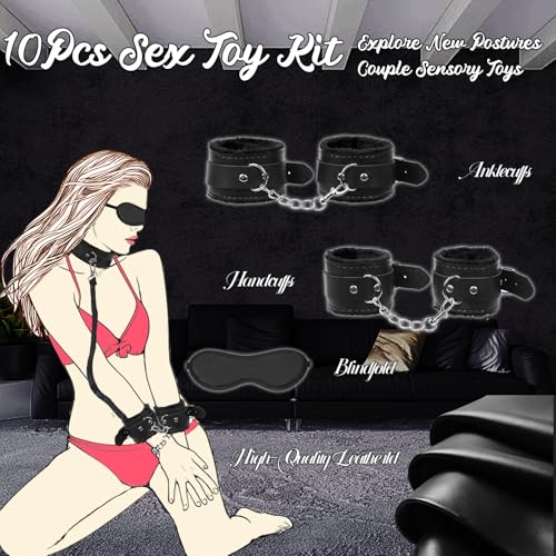Image of BDSM Bondage Kit Sex Toys 10 Pcs Sex Bondage Set for Beginners Ball Gag Bondage Rope BDSM Kit for Couples (Black, 10pcs)