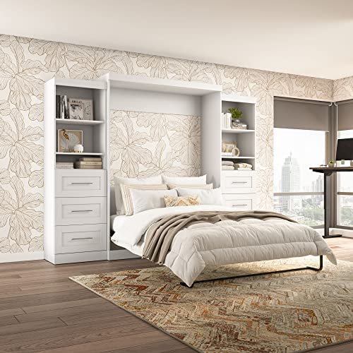 Bestar Pur Queen Murphy Bed And 2 Shelving Units With Drawers, 115-Inch Space-Saving Wall Bed #TOP1