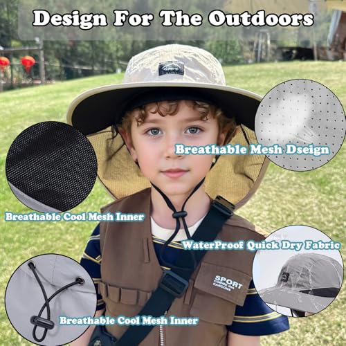 Kids Sun Hat with Neck Flap Breathable Safari Boys Bucket Hats Girls Outdoor Fishing Beach Hat Summer Adventure UPF 50+3