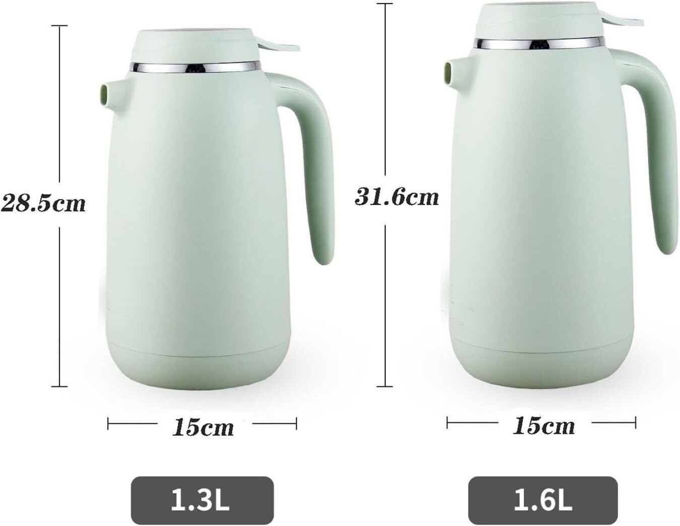 Teiera isolata, thermos, teiera, caraffa termica for caffè, caraffa da 1,3 l/1,6 l, grande capacità, pentola interna in vetro for uso domestico, pentola isolante multifunzionale(Green,1.6L)