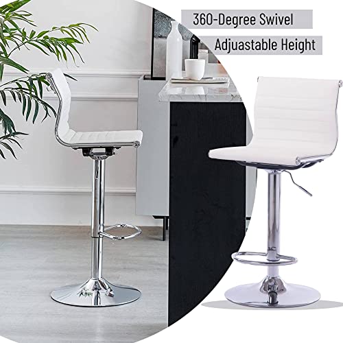 White Bar Stools Counter Height Barstools, Adjustable Stool With Pu Leather,360°Swivel Bar Stools With Backs-Set Of 2. #TOP3