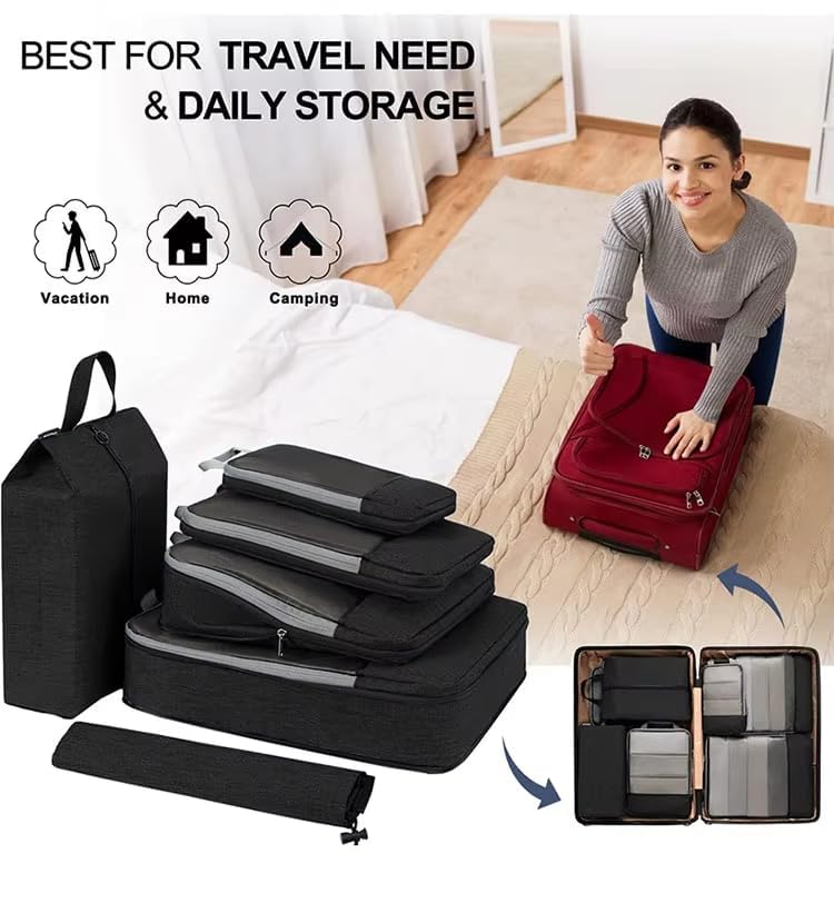 LSLCQW 6 Set Lightweight Compression Packing Cubes with Packing List, Anti-Tearing Expandable Organizer Bags for Travel, Black - image 8