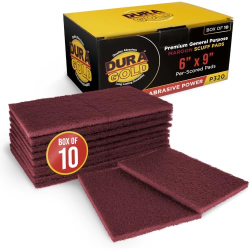 Image of Dura-Gold Premium 6 inch x 9 inch Maroon General Purpose Scuff Pads, Box of 10 - Scuffing, Scouring, Sanding, Paint Primer Prep Adhesion Scratch - Surface Preparation Automotive Car Auto Body Woodworking Wood