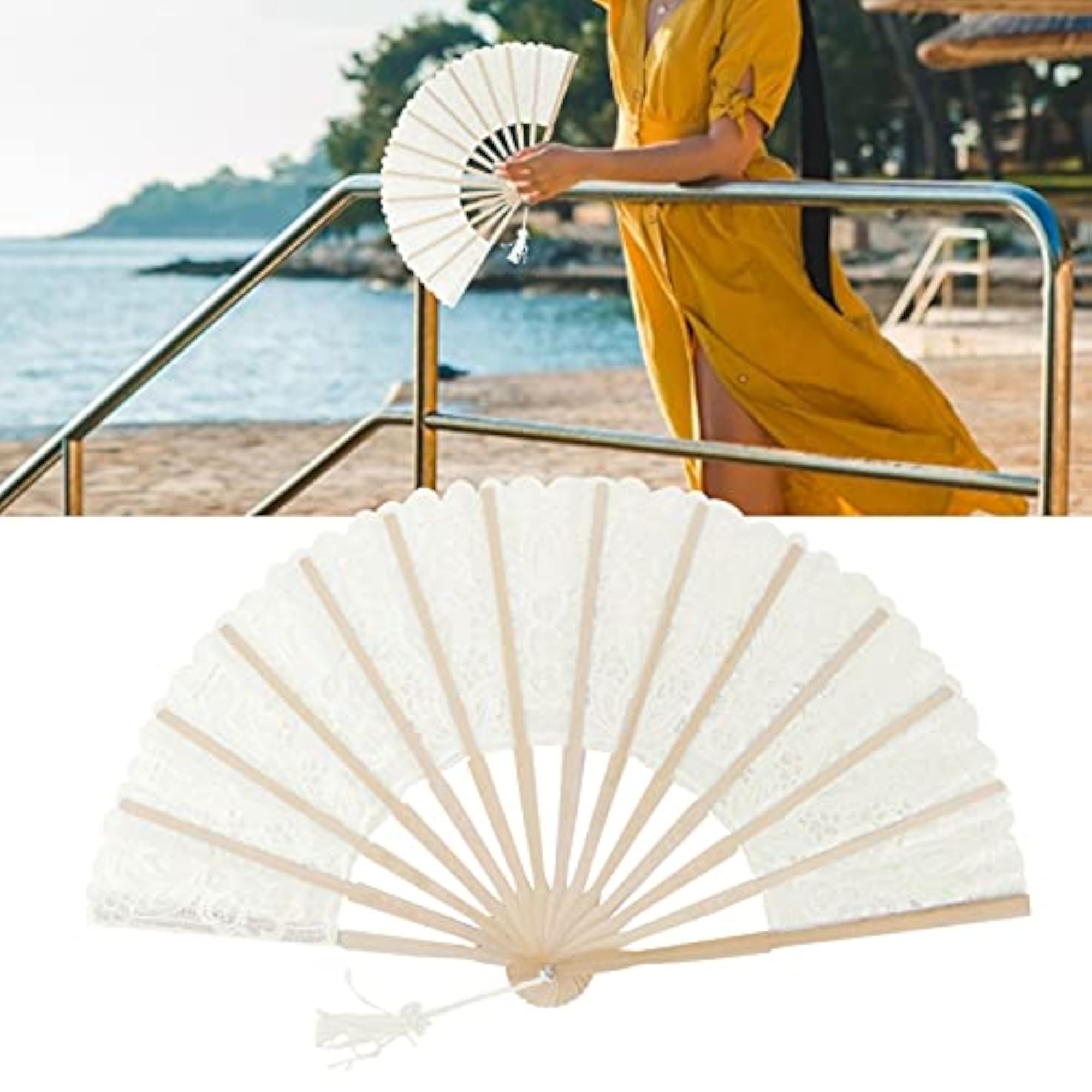 Handheld Folding Fan, Portable Milky White Decoration
