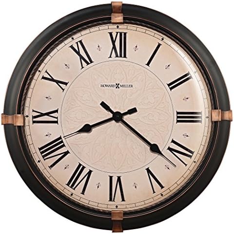 Howard Miller Atwater Wall Clock 625-498 – Vintage Metal Clock with Dark Rubbed Bronze Finish, Aged Bronze Accents at (3,6,9,12 Positions), Quartz Movement