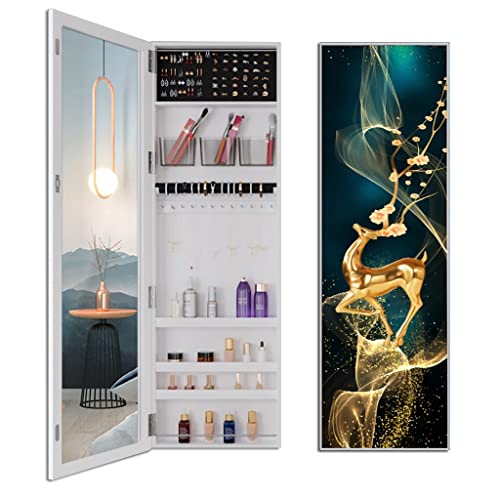 Fifor Fashion Porch Mural With Rear Organizer, Girls Bedroom Full Length Mirror, Lockable Full Length Mirror Jewelry Cabinet, Large Jewelry Armoire With Mirror Standing, (Color : White) #TOP22