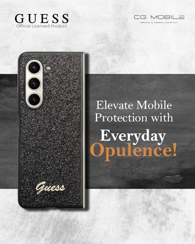 Image of CG MOBILE Guess [Official Licensed] PC /TPU Glitter Flakes Case | Script Metal Logo Protective Case /Cover Designed for Galaxy Z Fold 5 (2023) - Black
