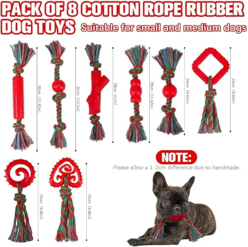  8 Pack Christmas Dog Cotton Rope & Rubber Chew Toys - image 6