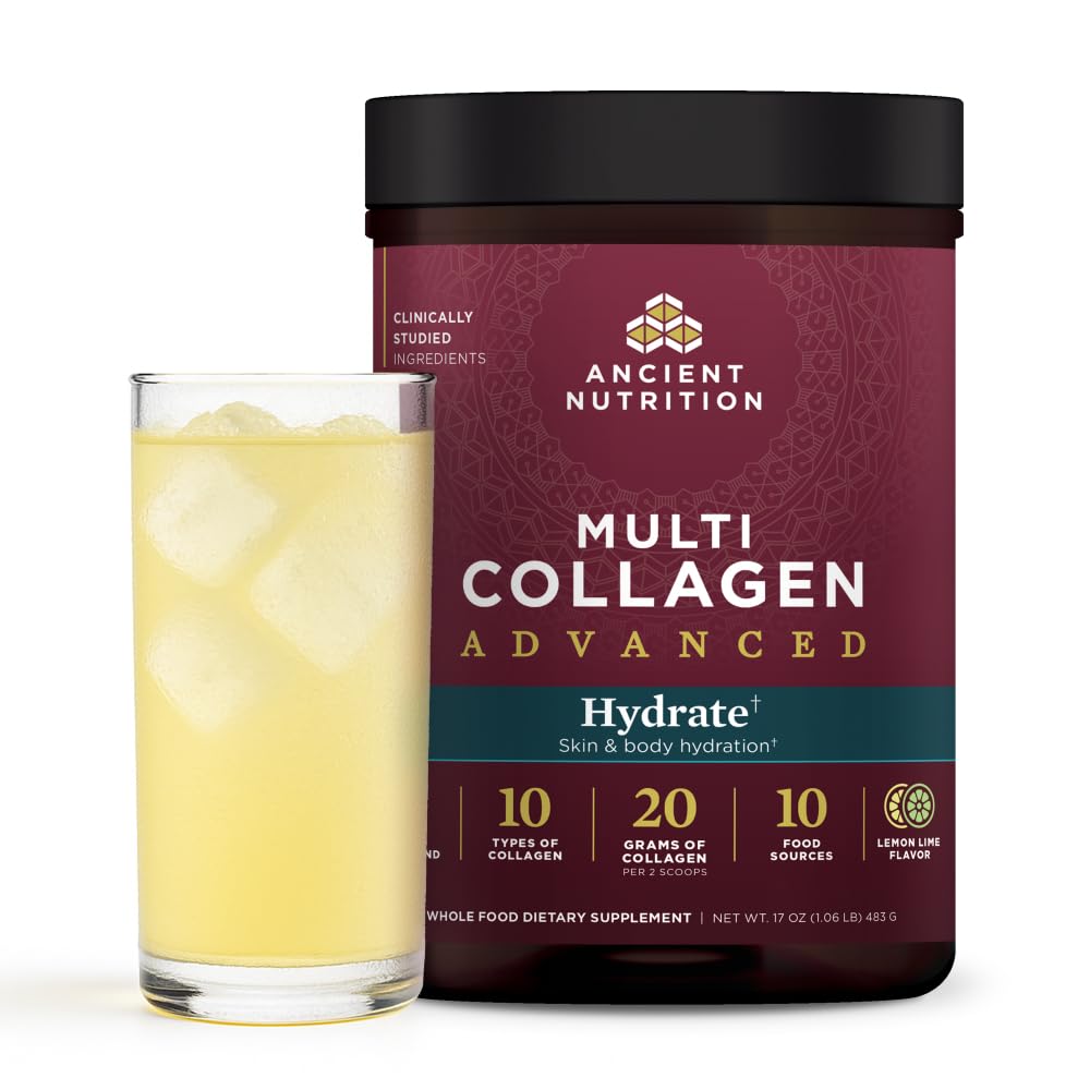 Ancient Nutrition Advanced Multi Collagen Protein Powder Hydrate, Lemon Lime, 30 Servings