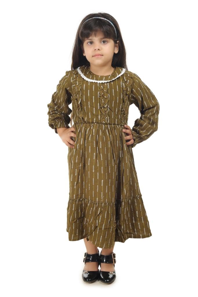 Girls Kids All Over Printed Fit n Flare Dress Green