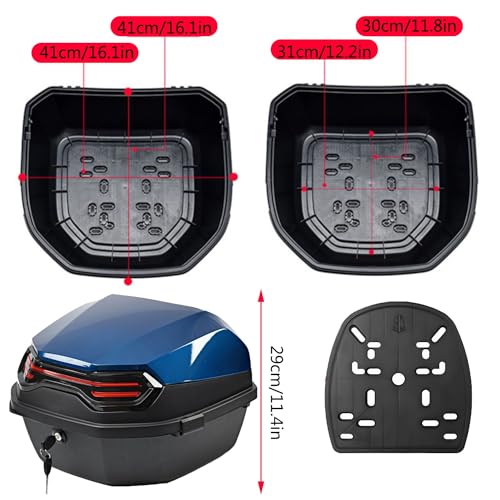 Coffre arrière de moto étanche 32L en ABS rigide bleu avec matériel et réflecteur - 4