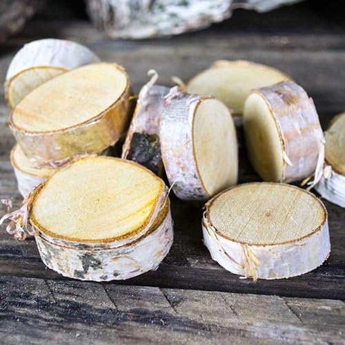 Natural Mini Wood Slices, Round Birch Slabs, 1.5 to 2.5 inches, Rustic Tree Bark Slice, Weathered Branch Disc, Outdoor Country Barn Wedding Table Centerpiece, (100 Pack)