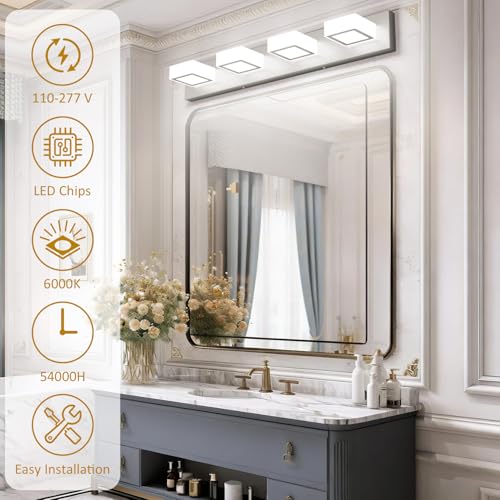 Image of Ralbay Brushed Nickel Bathroom Vanity Lights 30inch Metal Acrylic LED Modern Bathroom Wall Lighting Fixtures Over Mirror Brushed Nickel (White Light 6000K, Non-dimmable)