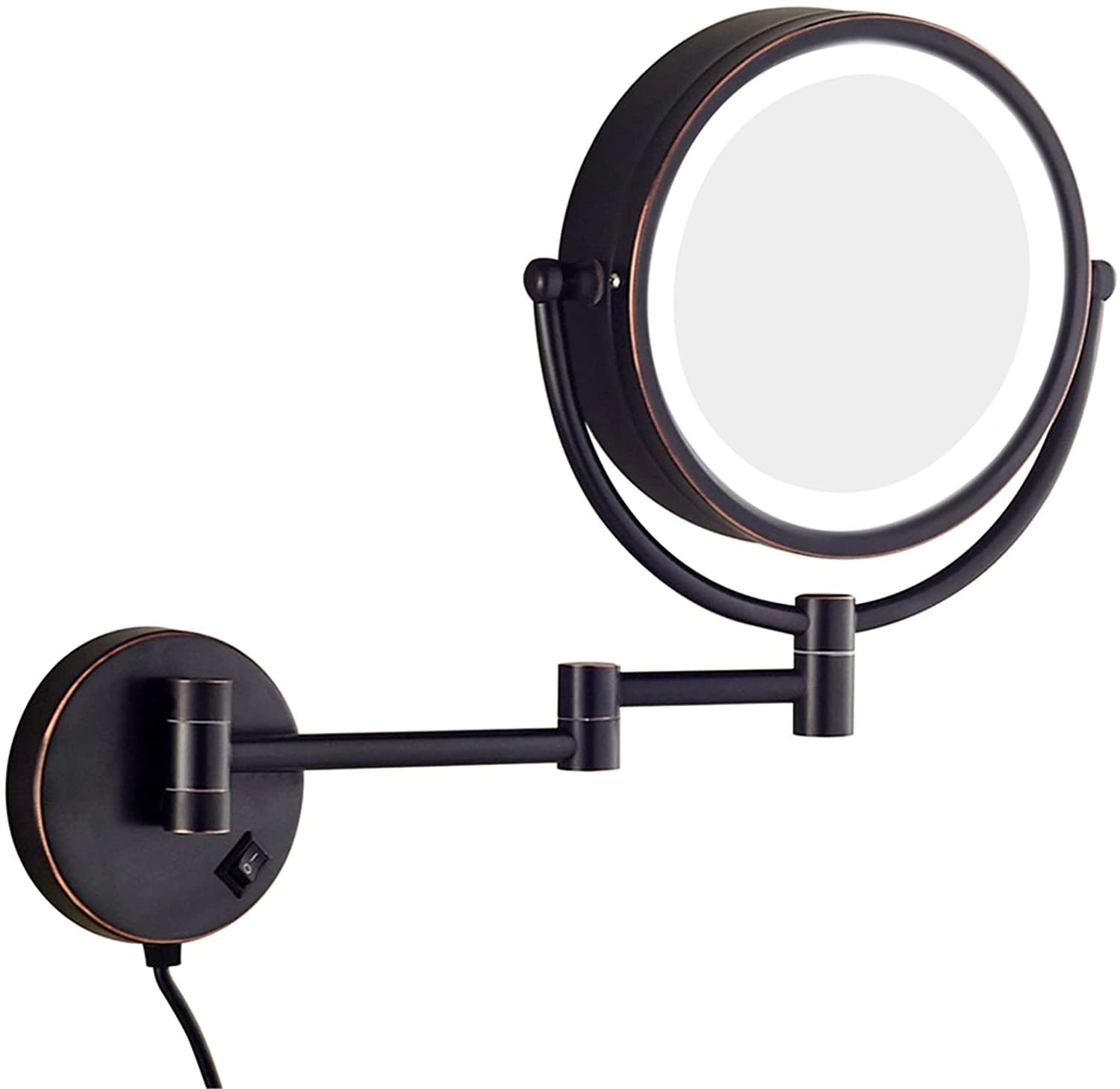 Miroir de maquillage lumineux à bras extensible et double face