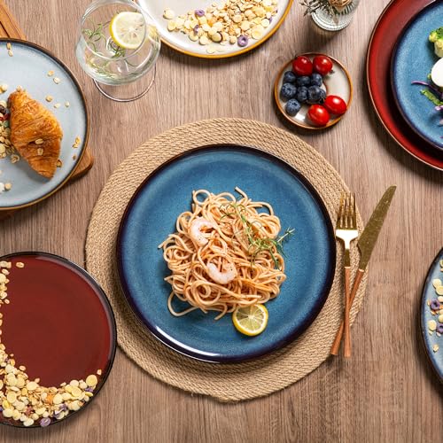 Image of LeRatio Ceramic Dinnerware Sets for 6,Porcelain Plates and Bowls Sets,Handmade Reactive Glaze Dishes Set,Chip Resistant and Scratch Resistant | Oven&Dishwasher & Microwave Safe)-Colorflu(18PCS)
