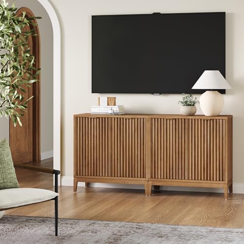 Nathan James Jasper Boho Wooden TV Stand, Wood Sideboard or Living Room Storage Cabinet, Modern Accent Cabinet, Light Brown, Set of 2