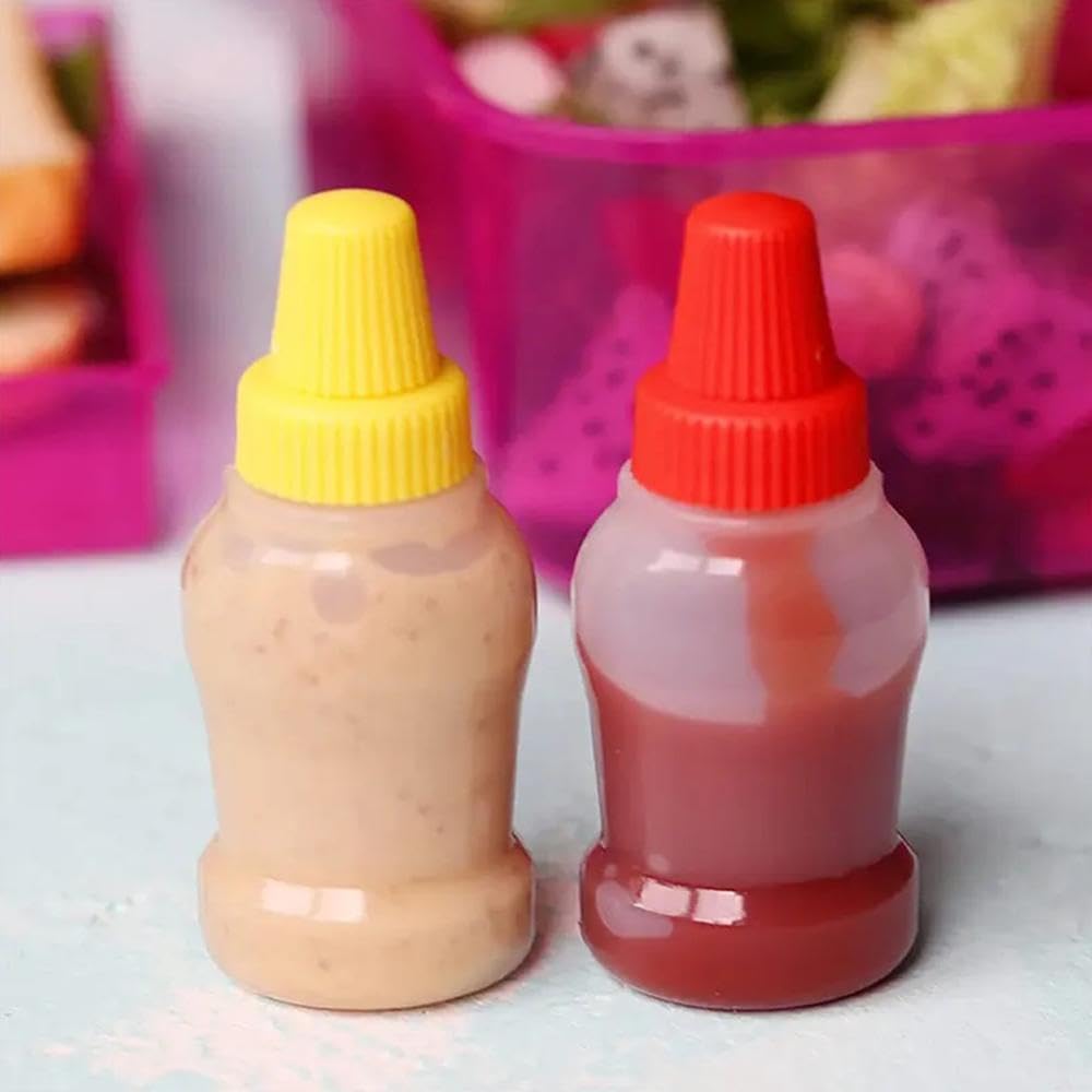 2Pcs Mini Ketchup Bottles, with Sturdy Screw Cap,25ml Condiment Squeeze Bottle,Plastic Portable Containers Bottle,Ketchup Sub-Bottling,Lunch Box Dressing Dispensers for Condiment