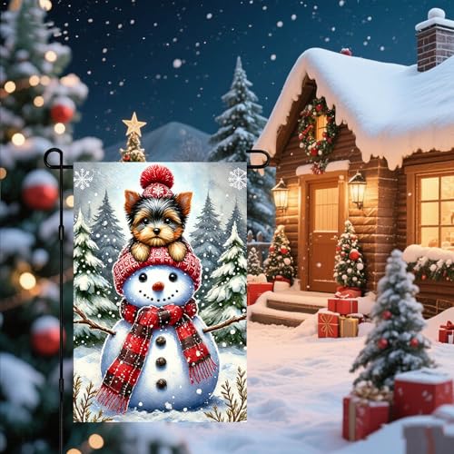 Image of BlissYard Garden Flag Snowman Pine Trees Winter 12x18 Inch Polyester