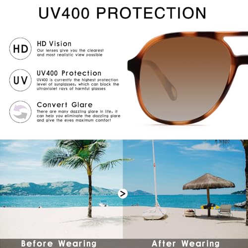 YDAOWKN Retro Square Aviator Sunglasses for Womens Mens Vintage 70s Double Bridge Sun Glasses4