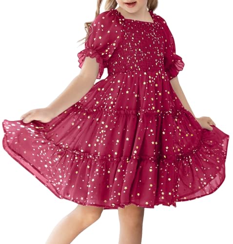 Girls Dresses Kids Stars Midi Dress Mid Night Toddler Short Sleeve Casual Fashion Clothes Flowy Outfits