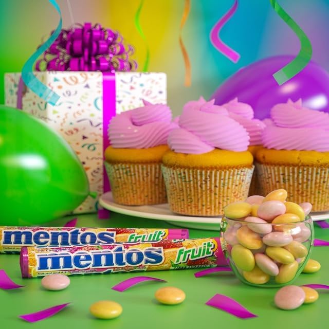 Mentos 4181 Chewy Mints, 1.32 Oz, Mixed Fruit, 15 Rolls/Box
