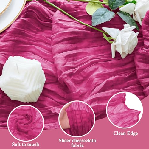 Xiomot 3PCS Table Runner Cheesecloth 10FT Fuchsia Boho Gauze Cheese Cloth Rustic Sheer Table Runners for Wedding Birthday Bridal Baby Shower Party Decoration by Xiomot - Used condition - Image 3