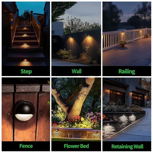 Image of Low Voltage Landscape Deck Lights - 12V LED Outdoor Step Lights, Adjustable Warm White & Cool White, Waterproof Black Round Aluminum Lighting for Yard Wall Fence Railing 4 Pack