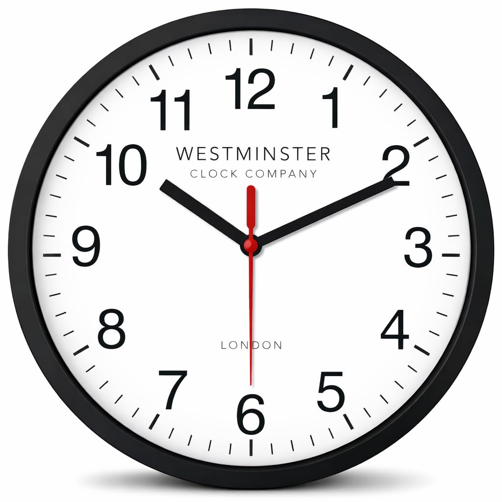 Always Home International Westminster Clock Company 8 Inch Quartz Wall Clock (Standard Clock) Ticking/Battery Operated for School Office Classroom