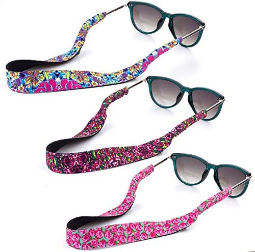 Floral Pattern Sunglass Straps, Soft And Durable Neoprene Material Floating Eyewear Retainers, 3 Packs.