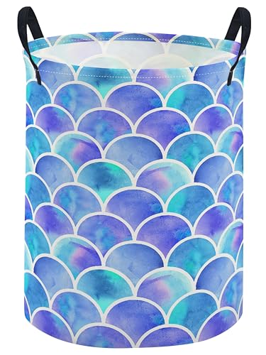 Image of ESSME Kids Laundry Basket,Mermaid Hamper Collapsible Canvas Waterproof Storage Bin for Girls, Cute Hamper,Gift Baskets(Blue)