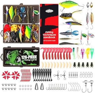 126-Pieces Fishing Lures Fishing Tackle Kit - Fishing Gear with VIBs/Frogs/Minnows/Soft Baits/Hooks & Weights,Fishing kit Tackle Box with Tackle Included, Fishing Lures for Freshwater and Saltwater