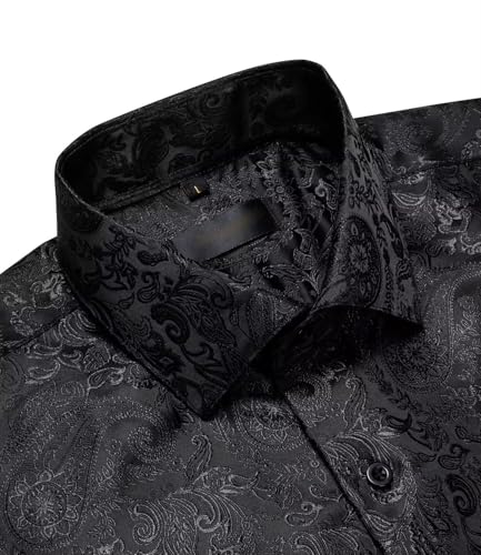 Men's Long Sleeve Black Paisley Silk Dress Shirts Casual Tuxedo Social Shirt Men Clothing4