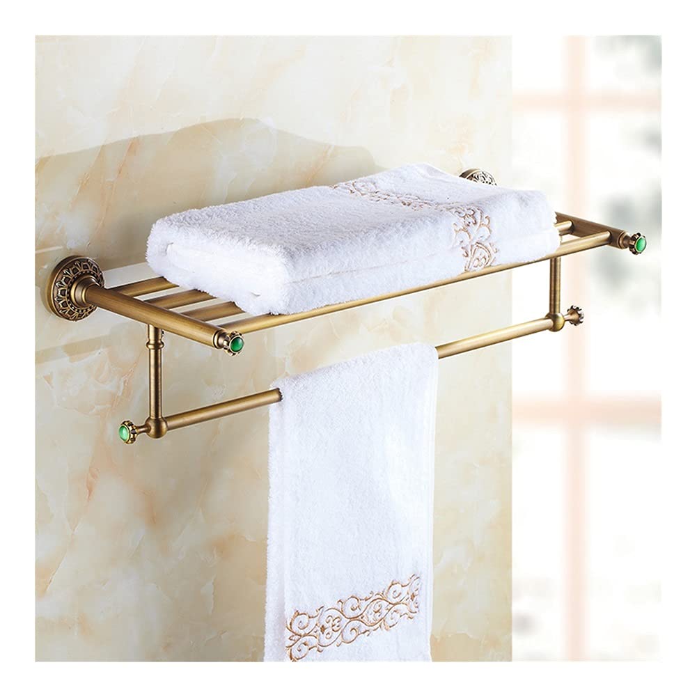 Toallero de latón tallado estilo antiguo de 2 niveles para baño premium