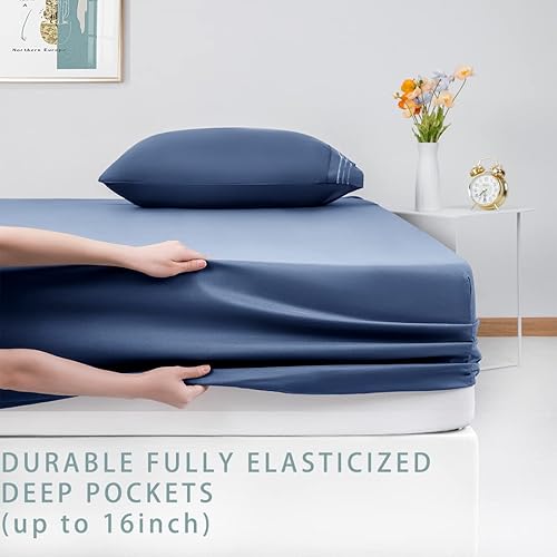 Miniatura 5 de LBRO2M - Juego de sábanas de 4 piezas de bolsillo profundo de 16 pulgadas, de 100% microfibra con 1800 hilos, muy suaves, cómodas, frescas y