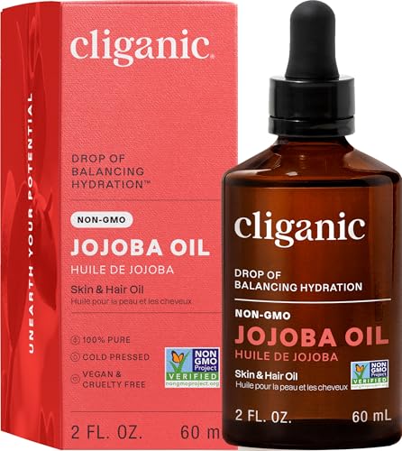 Cliganic Non-GMO Jojoba Oil for Skin, Hair & Face (60ml) | 100% Pure, Natural Cold Pressed Unrefined Hexane Free