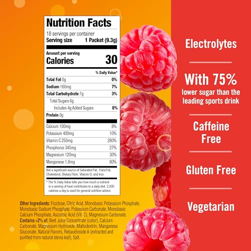 Image of Emergen-C Hydration+ Vitamin C Sports Drink Mix, Raspberry, 18 Packets