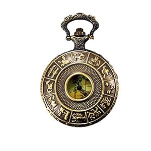 JewelryWe Vatertagsgeschenk Taschenuhr Herren Retro Zahnrad/Schädel/Römische Ziffern/Sternzeichen Weltkarte Kettenuhr Analog Quarz Uhr Anhänger mit Halskette Kette Bronze Geschenk für Männer